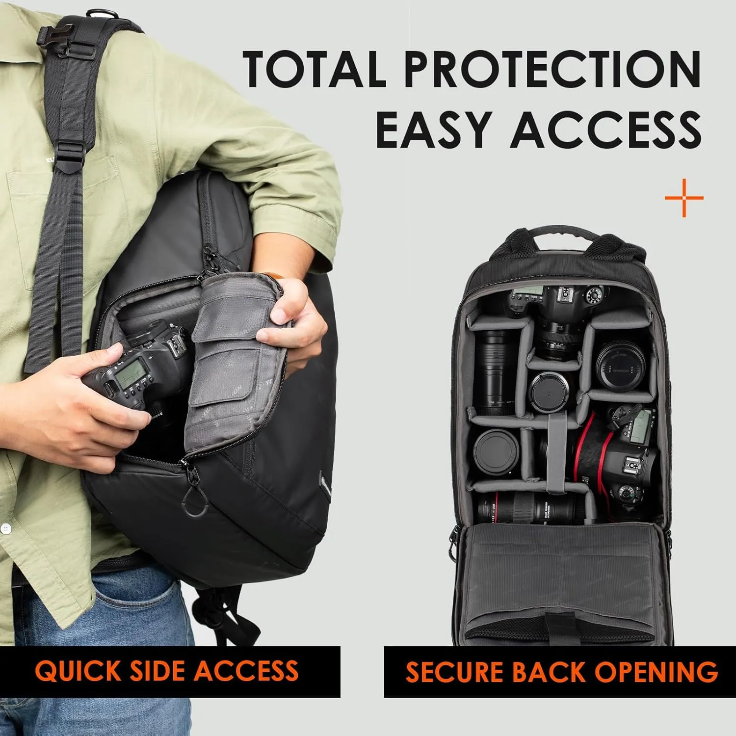 TARION Small Camera Backpack Bag Waterproof - Photography Backpack Slim Camera Bag with Laptop Compartment Raincover Large Capacity for Photographer DSLR SLR Mirrorless Camera Lens Tripod Black TR-L