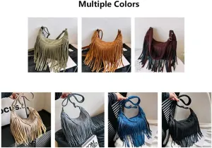 Tassel Crossbody Bags for Women Buckskin Velvet Wallet Purses Large Shoulder Handbags with Adjustable Strap Sling Bag Blue