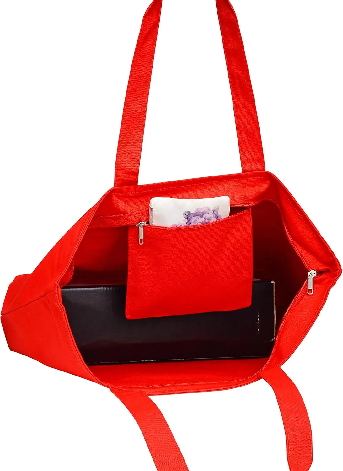 TBF Heavy Canvas Large Tote Bag with Zippered Closure for Beach, Grocery Shopping, Travel Bags