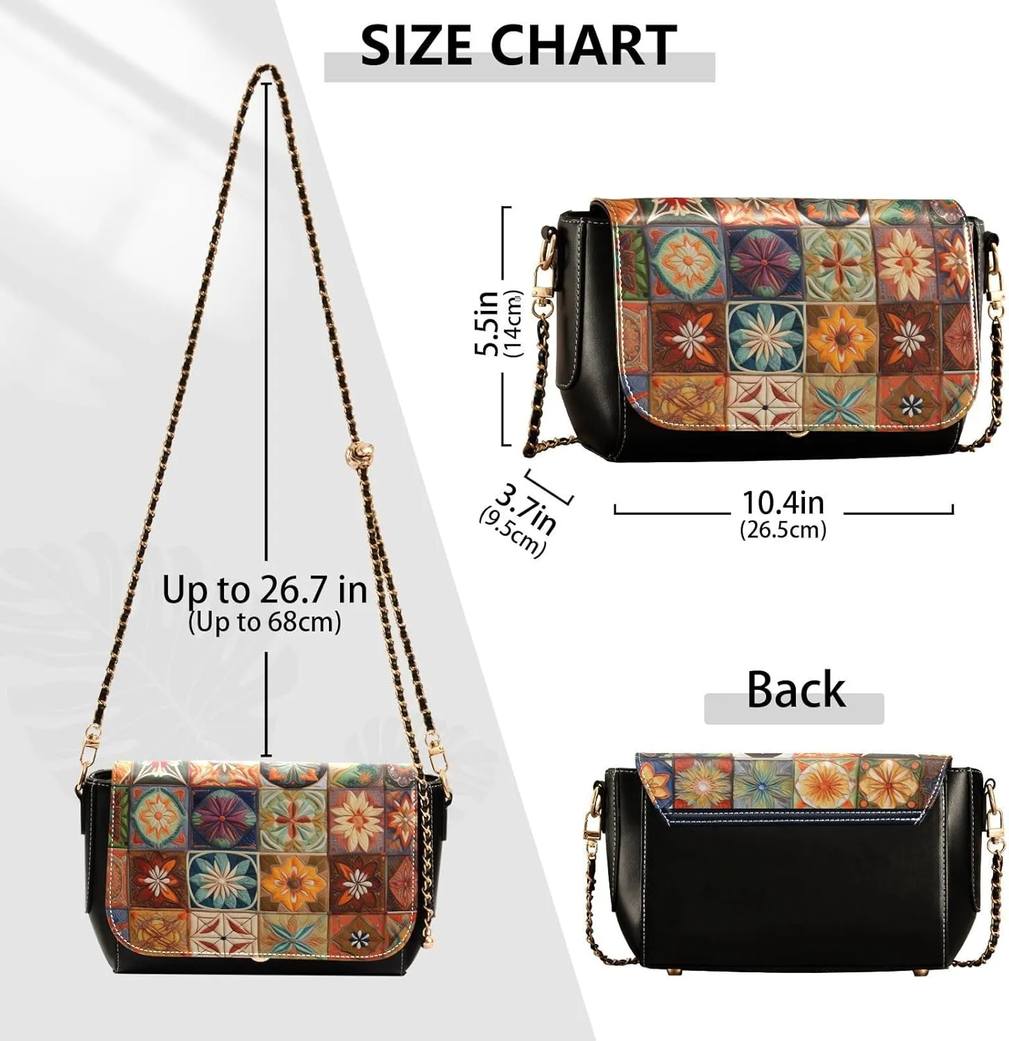 Tea and Lemons on Black Shoulder Bag with Pockets, Women's Crossbody Bags, Leather Bag for Women Crossbody