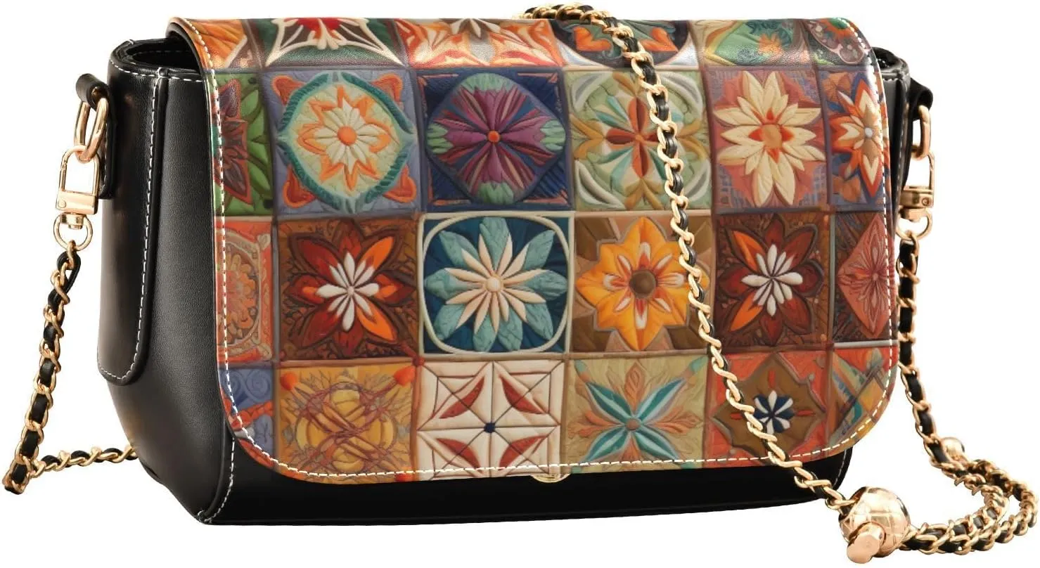 Tea and Lemons on Black Shoulder Bag with Pockets, Women's Crossbody Bags, Leather Bag for Women Crossbody