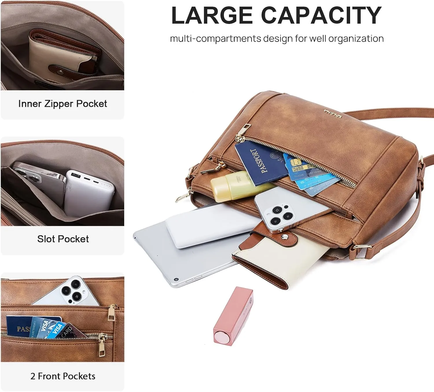 Telena Crossbody Bags for Women, Leather Cross body Purse With Adjustable Strap