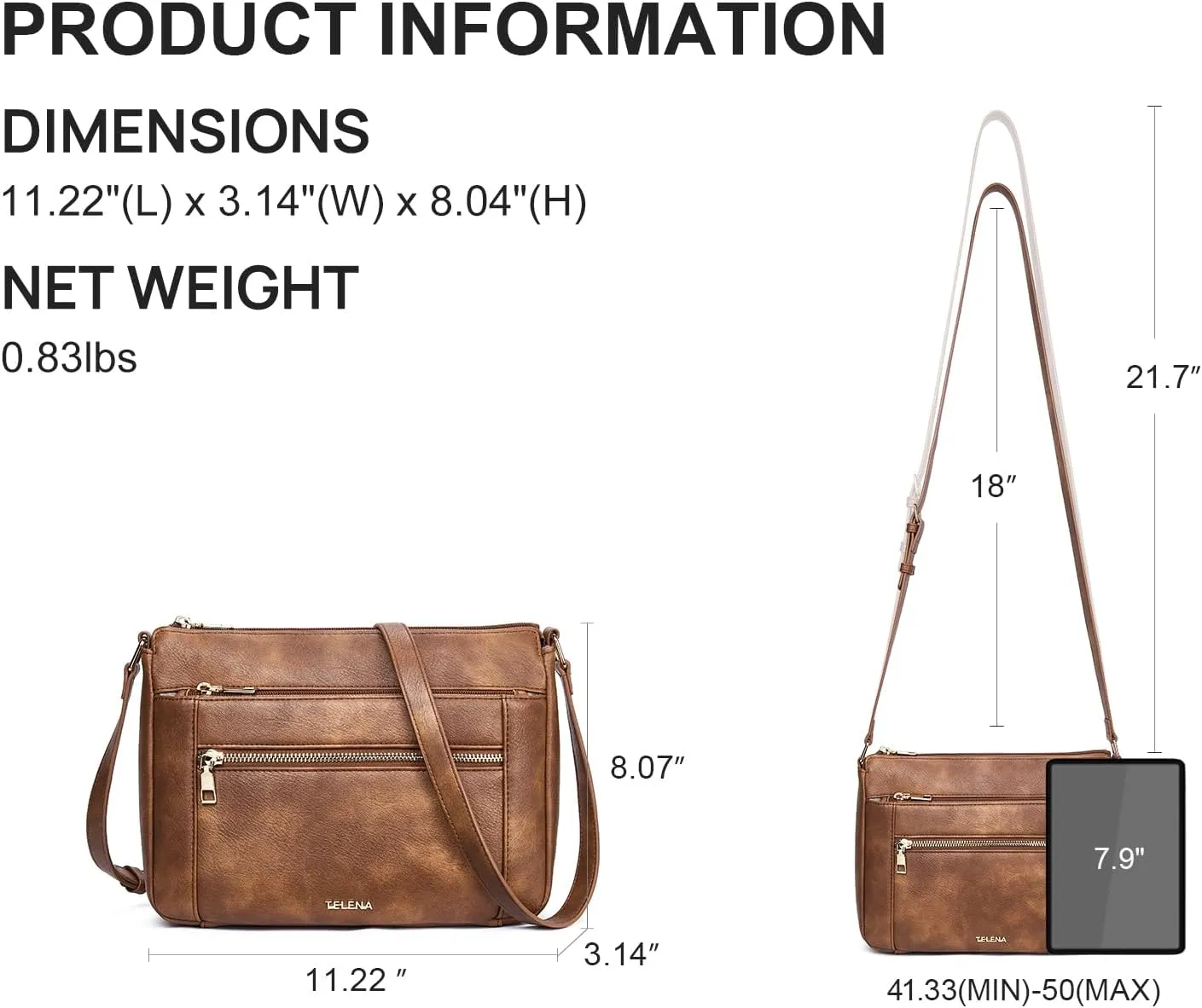 Telena Crossbody Bags for Women, Leather Cross body Purse With Adjustable Strap