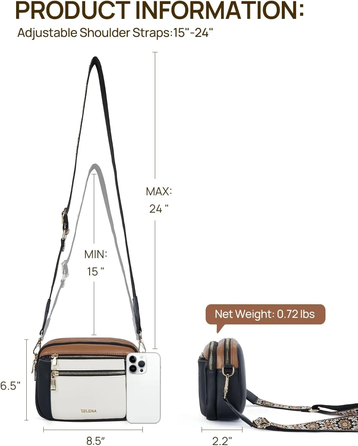 Telena Crossbody Purse for Women Small Crossbody Bags Trendy Vegan Leather with Adjustable Shoulder Strap