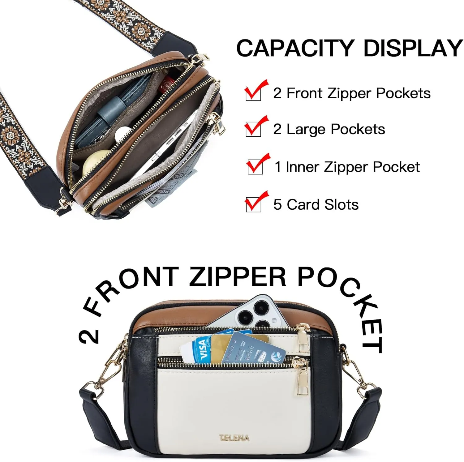 Telena Crossbody Purse for Women Small Crossbody Bags Trendy Vegan Leather with Adjustable Shoulder Strap
