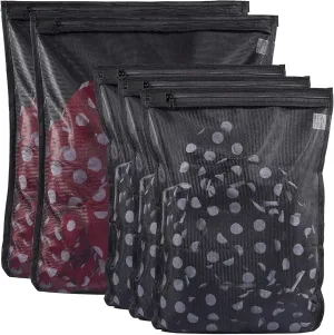 TENRAI 5 Pack (2 Large & 3 Medium) Delicates Laundry Bags, Bra Fine Mesh Wash Bag, Zippered, Protect Best Clothes in The Washer (5 Black, Set of 5)