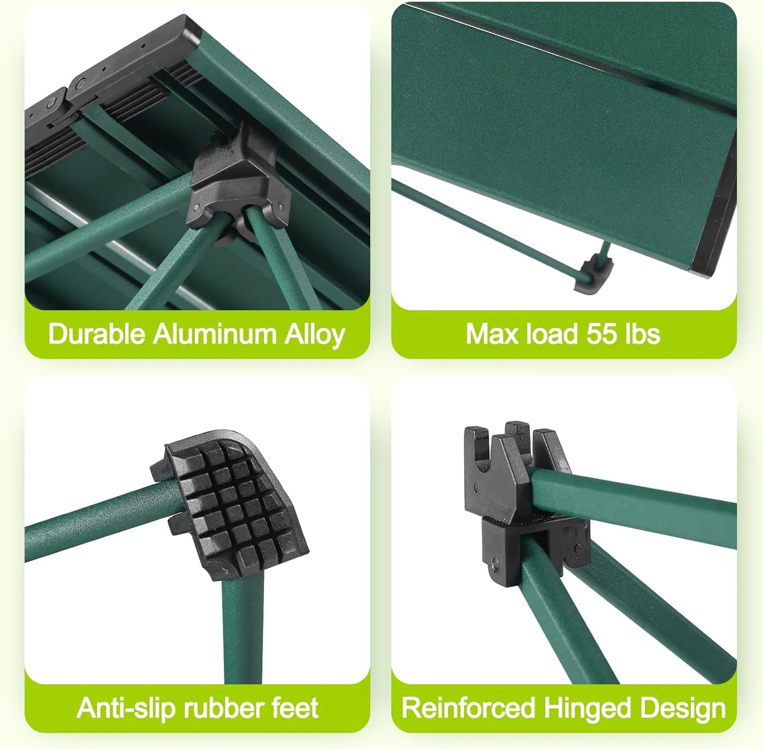 Tesouro Portable Camping Table,Folding Side Table Aluminum Top for Outdoor Cooking, Hiking, Travel, Picnic (Blackish Green, Medium)