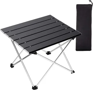 Tesouro Portable Camping Table,Folding Side Table Aluminum Top for Outdoor Cooking, Hiking, Travel, Picnic (Medium, Black)