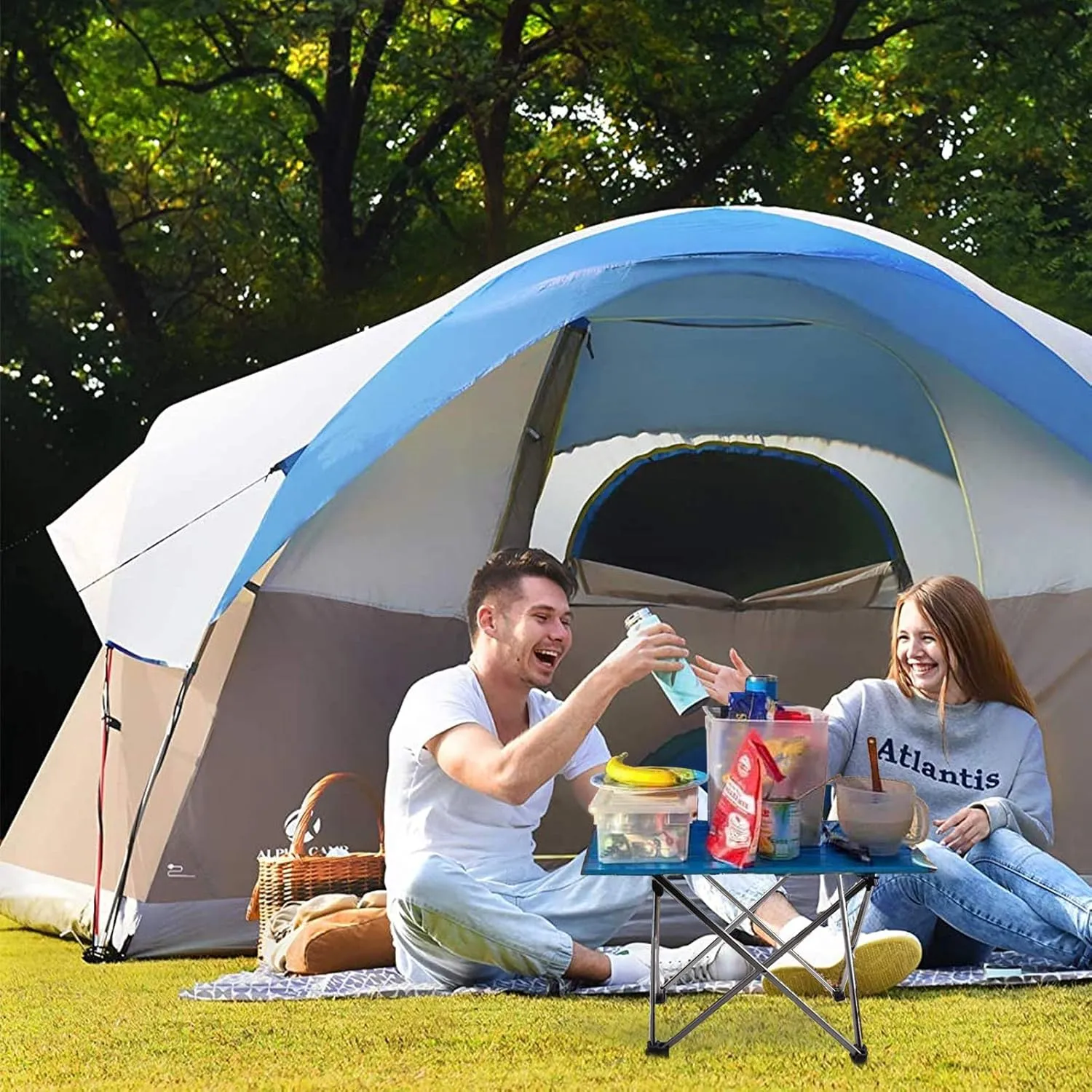 Tesouro Portable Camping Table,Folding Side Table Aluminum Top for Outdoor Cooking, Hiking, Travel, Picnic (Medium, Black)