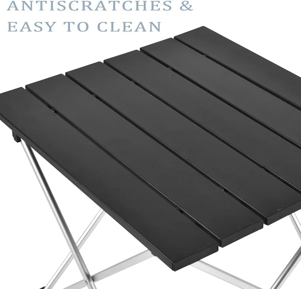 Tesouro Portable Camping Table,Folding Side Table Aluminum Top for Outdoor Cooking, Hiking, Travel, Picnic (Medium, Black)