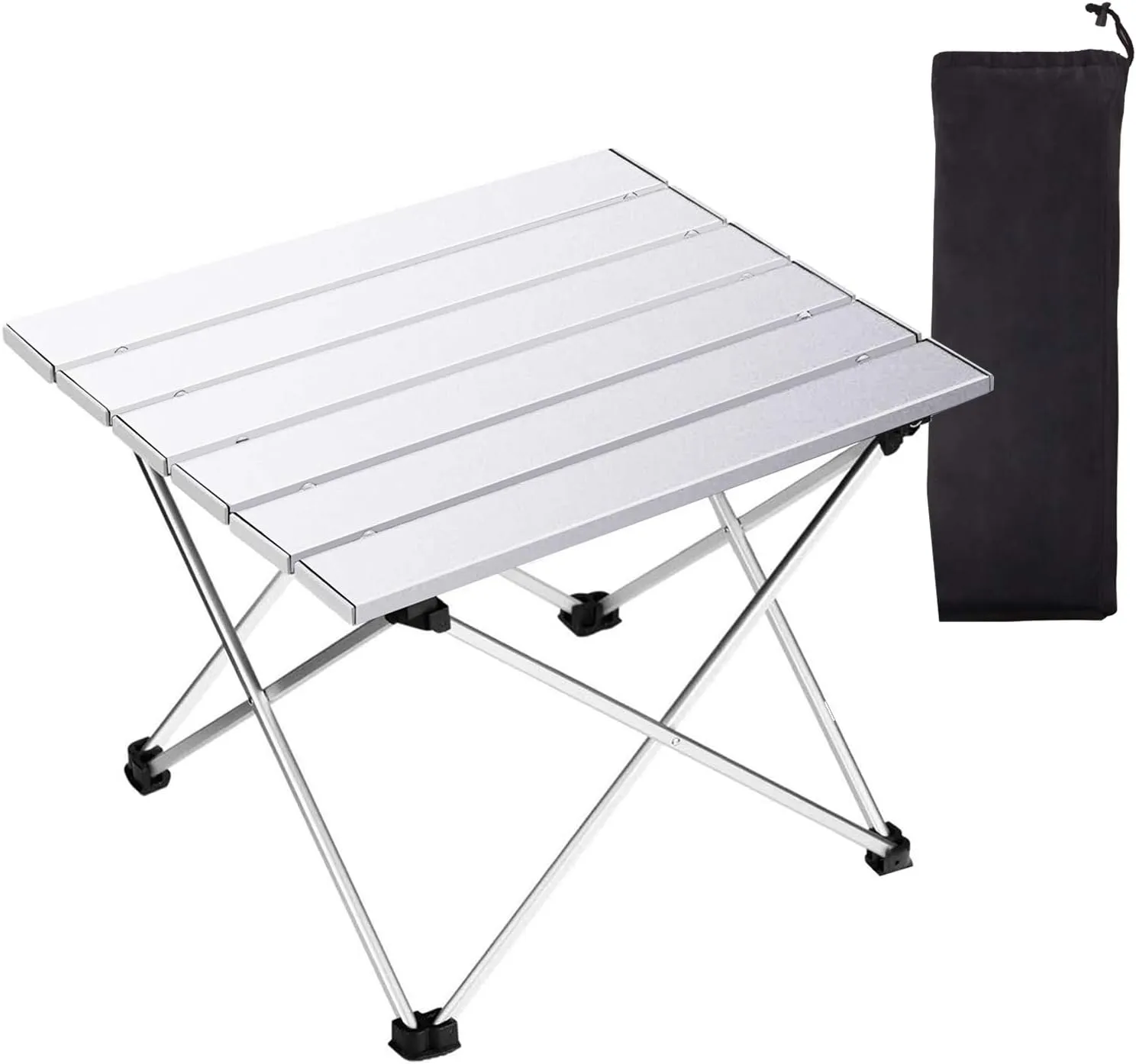 Tesouro Portable Camping Table,Folding Side Table Aluminum Top for Outdoor Cooking, Hiking, Travel, Picnic (Medium, Sliver)