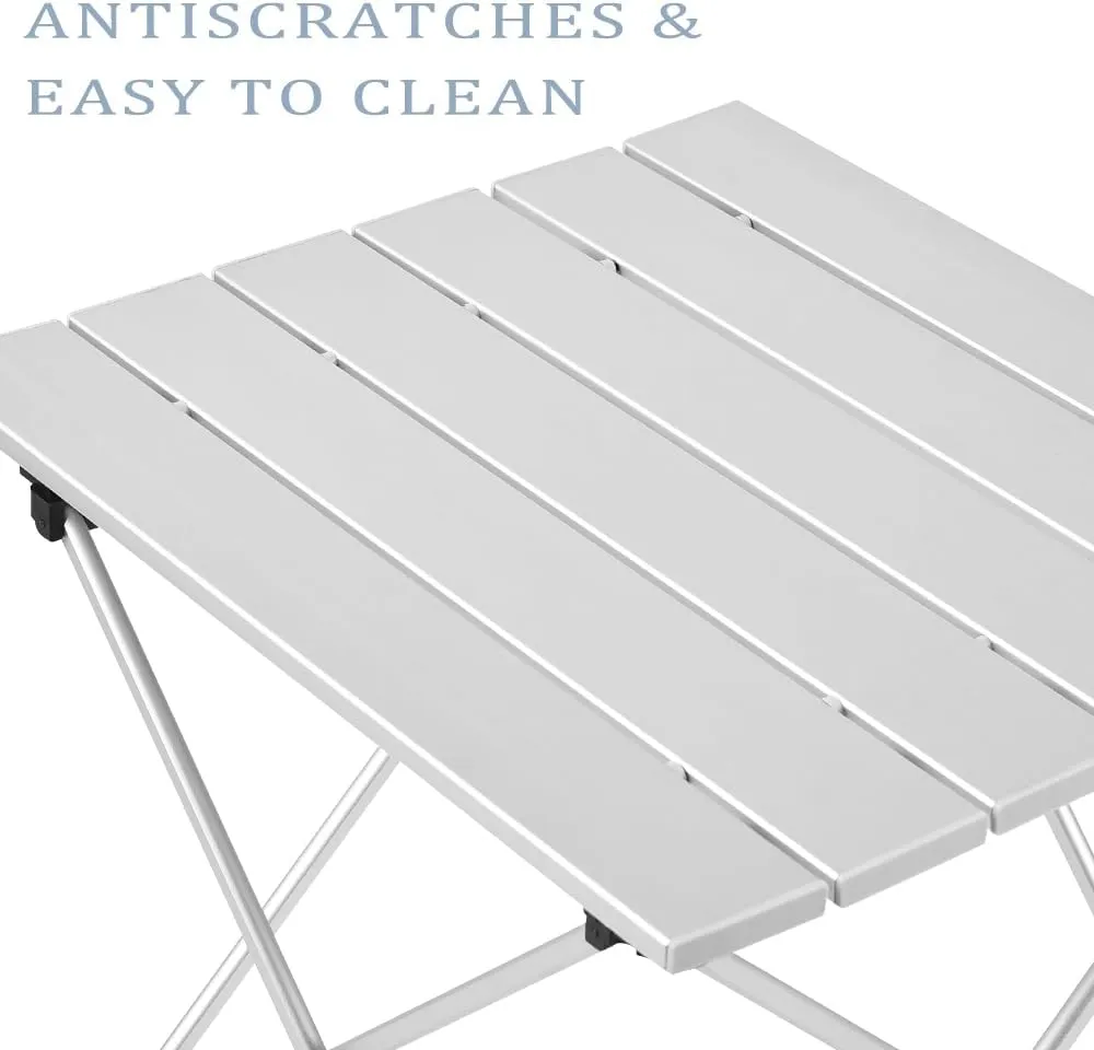 Tesouro Portable Camping Table,Folding Side Table Aluminum Top for Outdoor Cooking, Hiking, Travel, Picnic (Medium, Sliver)