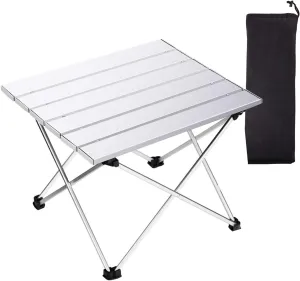 Tesouro Portable Camping Table,Folding Side Table Aluminum Top for Outdoor Cooking, Hiking, Travel, Picnic (Medium, Sliver)