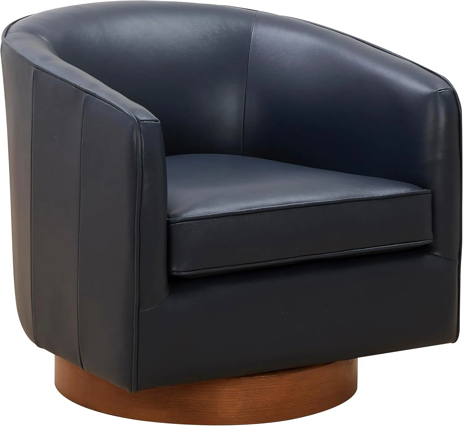 Tessa Midnight Blue Top Grain Leather Wood Base Swivel Chair