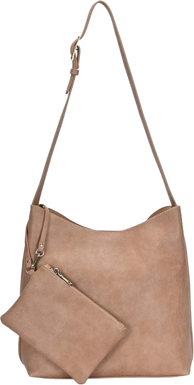 The Ophelia Hobo Shoulder Bag Purse for Women with Detachable Wristlet, Soft Distressed Vegan Leather