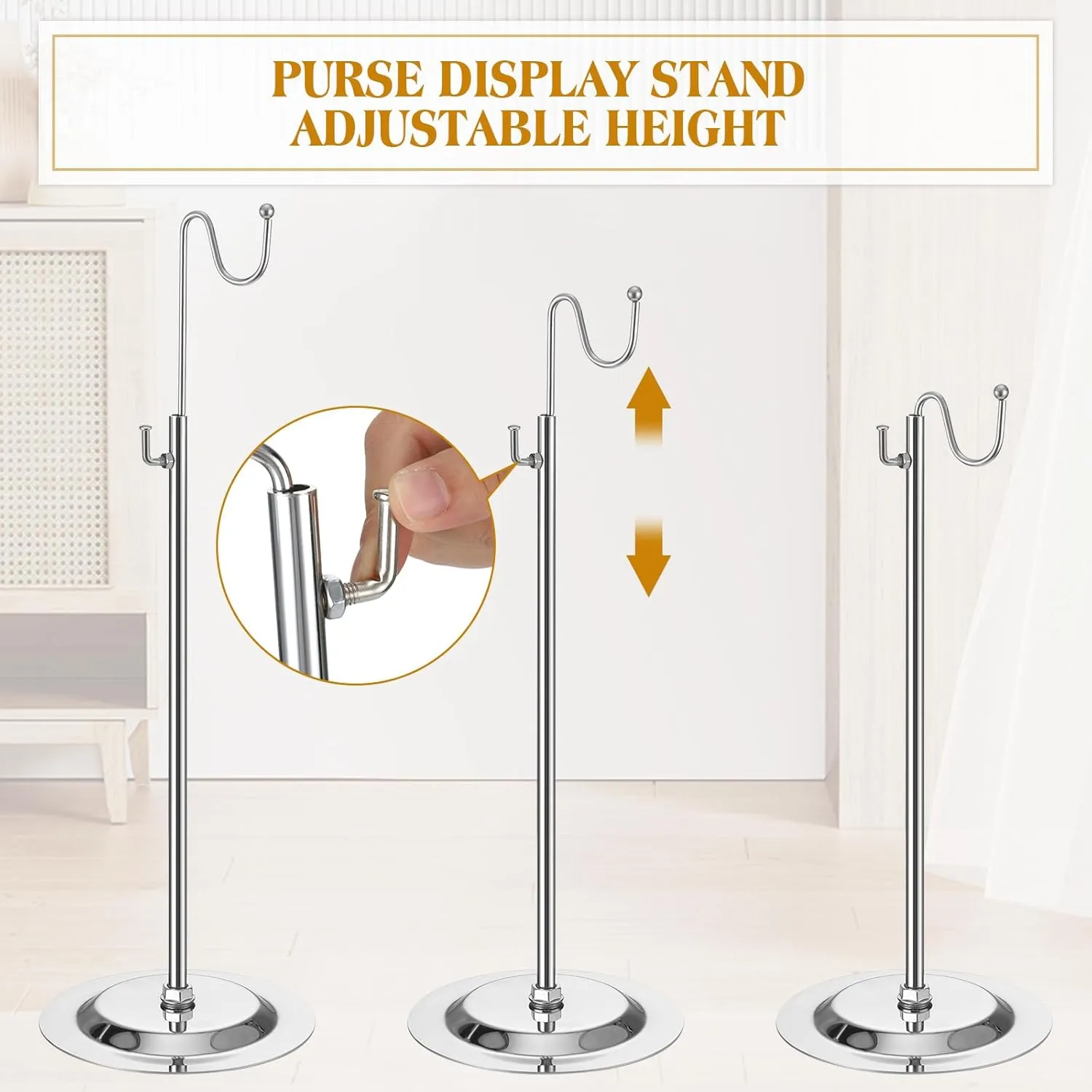 Therwen 6 Pcs Bag Display Stands Purse Display Stand Adjustable Height Handbag Holder for Home Boutique Store Counter Retail(Silver)