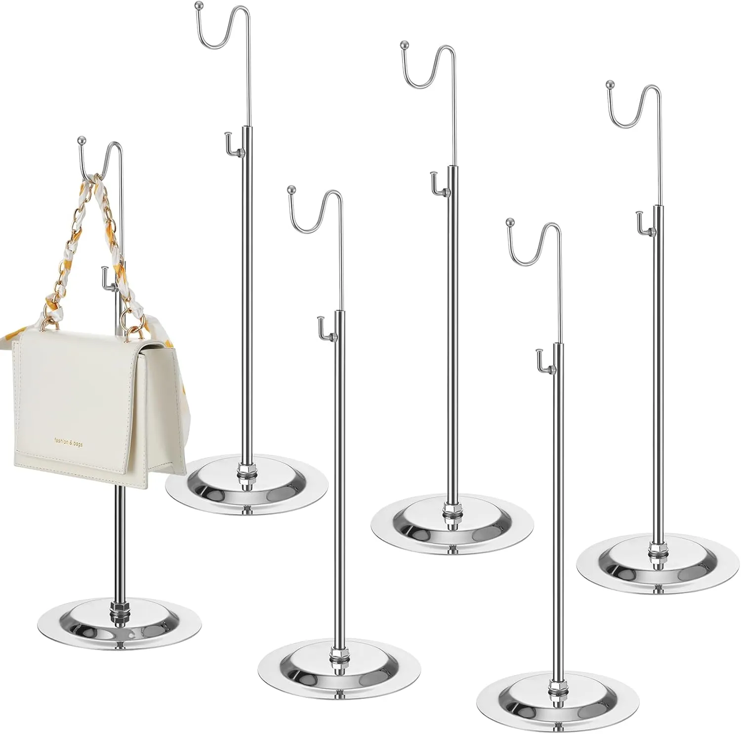 Therwen 6 Pcs Bag Display Stands Purse Display Stand Adjustable Height Handbag Holder for Home Boutique Store Counter Retail(Silver)