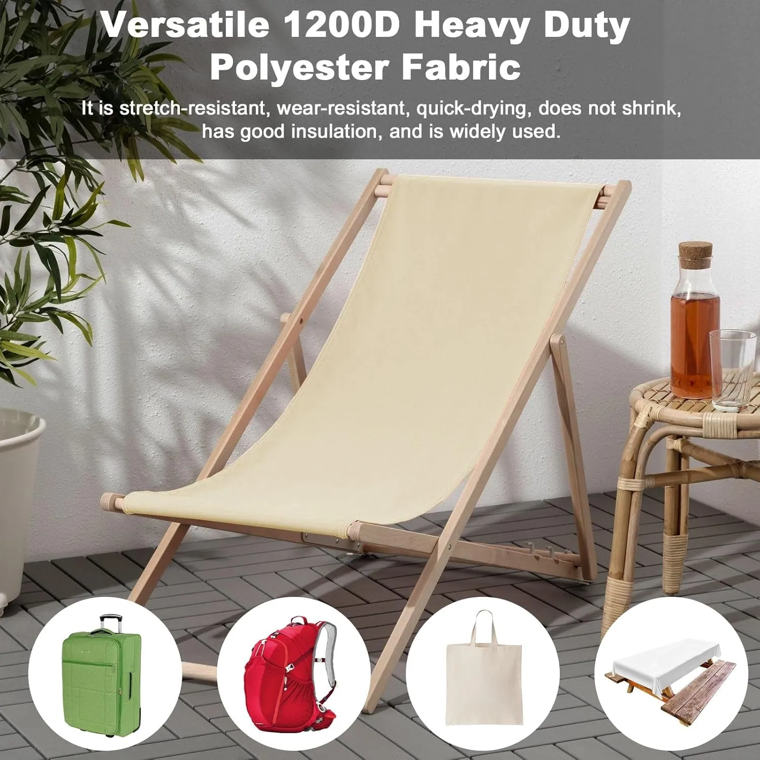Thickened Waterproof Canvas Fabric by The Yard 1200D 58" W Outdoor Upholstery Material Heavy Duty Cordura Fabric Water Resistant Sewing Material for Chair Patio Cushion Purse Bag 1 Yard Ivory