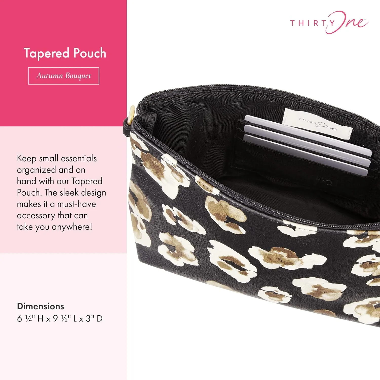 THIRTY-ONE Gifts Tapered Pouch, Zippered Pouch for Purse, Travel Bag, or House Organization, Autumn Bouquet