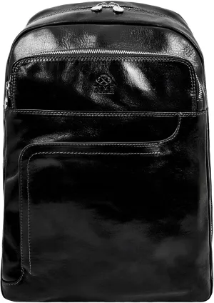 Time Resistance Leather Business Backpack - Laptop and A4 Portfolio Bag - Travel Bag Rucksack (Black)