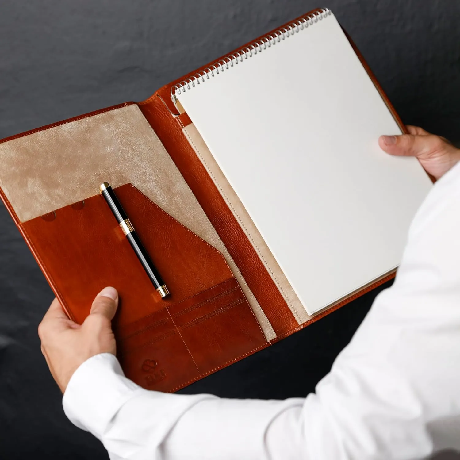 Time Resistance Leather Portfolio – Tablet size Leather Document Case – Small Briefcase Made in Italy