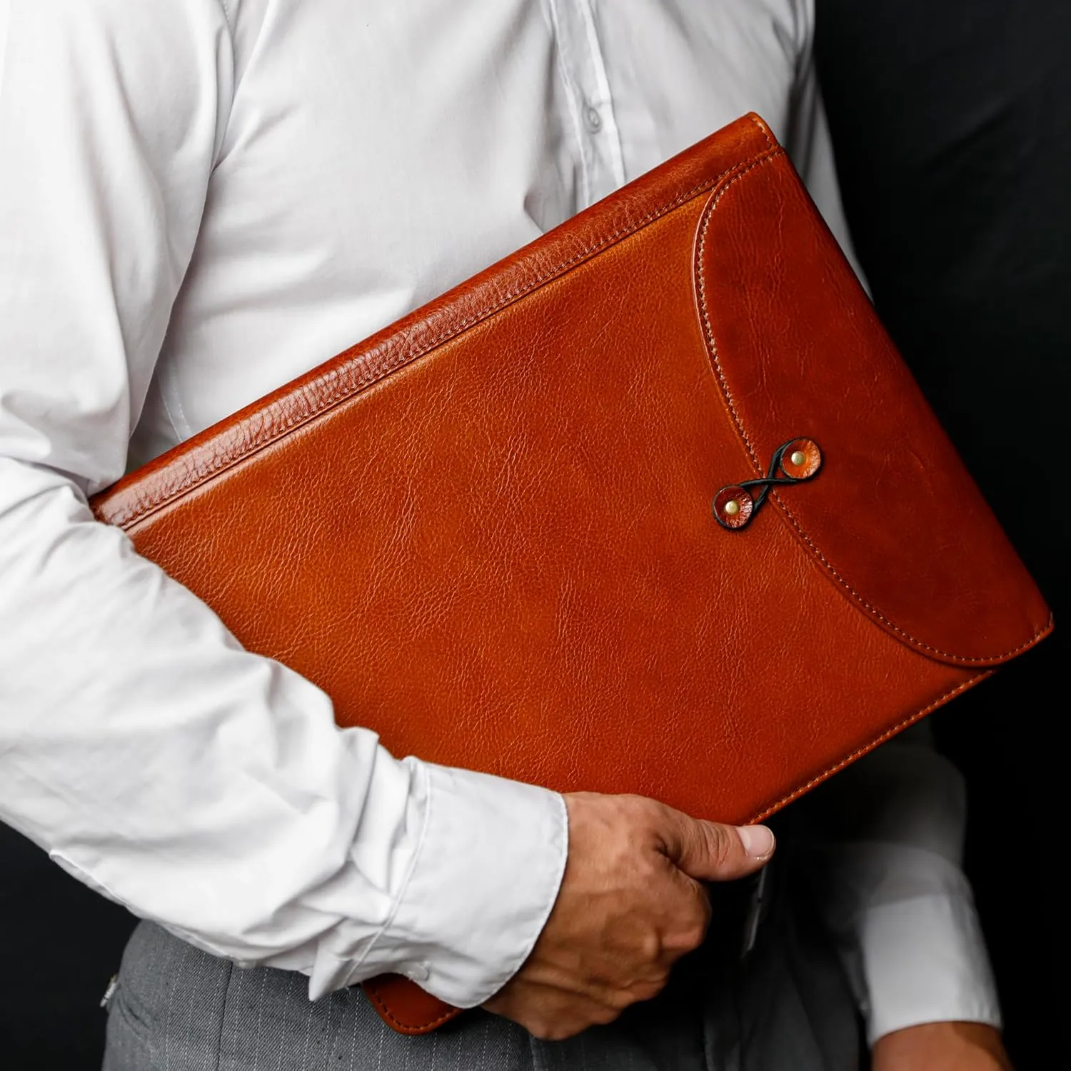 Time Resistance Leather Portolio - Full-Grain Leather Portfolio – Document Briefcase Made in Italy – Tablet size bag