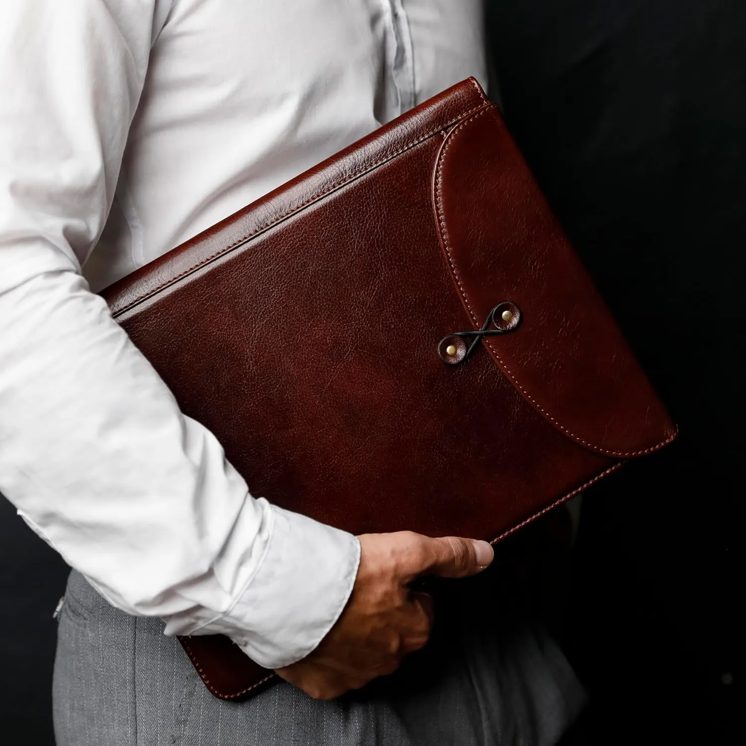 Time Resistance Leather Portolio - Full-Grain Leather Portfolio – Document Briefcase Made in Italy – Tablet size bag