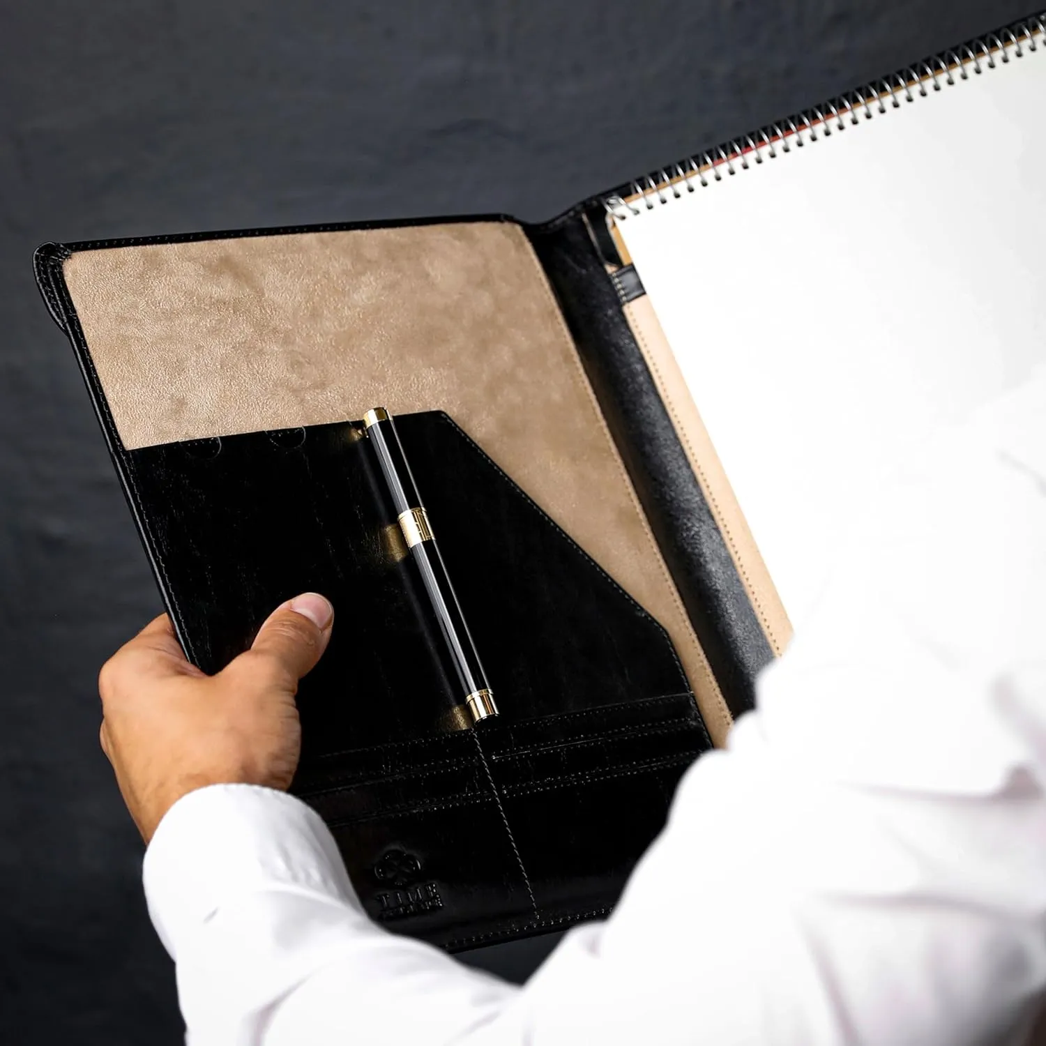 Time Resistance Leather Portolio - Full-Grain Leather Portfolio – Document Briefcase Made in Italy – Tablet size bag