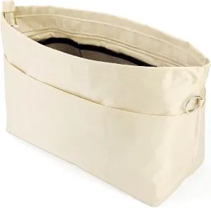 Time Wing Handbag Tote Purse Organizer Insert Bag Liner Shaper Divider Zipper 11 Pockets Compartments Medium Beige