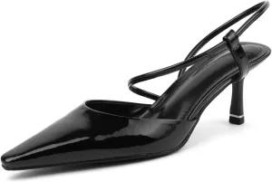 TinaCus Women's Handmade Glossy Patent Leather Pointy Toe Sling Back Stiletto Heel Sandals