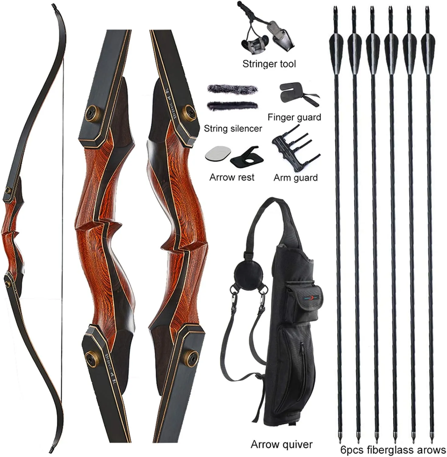 TOPARCHERY Archery 60" Takedown Hunting Recurve Bow and Arrow Set for Adults Practice Competition Longbow Kit 30-50lbs with 6pcs Arrows Right Hand Black