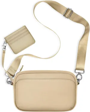 TOPEAST Nylon Crossbody Bags for Women with Leather Card Holder - Mini Cross Body Purse with Adjustable Strap for Traveling