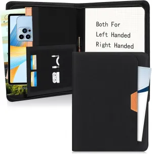 Toplive Portfolio Padfolio Organizer - Sustainable Portfolio Folder Padfolio for Men Women, Left-Hand Friendly Business Portfolio with Zipper Tablet Sleeve Interview Resume Folder, Black