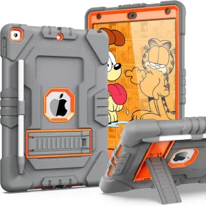TOPSKY Compatible with iPad 9th Generation Case 2021 with Pencil Holder and Kickstand, iPad 8th/7th Generation Case 2020/2019 Heavy Duty Shockproof Rugged Protective Tablet Cover for Kids, Grey-Orange