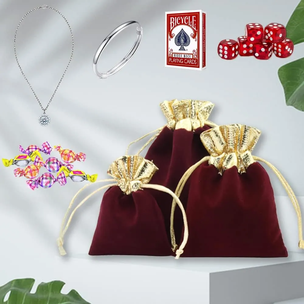 TopTie Custom 50 PCS Velvet Gift Pouches with Logo, Gold-Trimmed Jewelry Bag with Drawstrings for Party Favors, 4.7 x 6 Inches