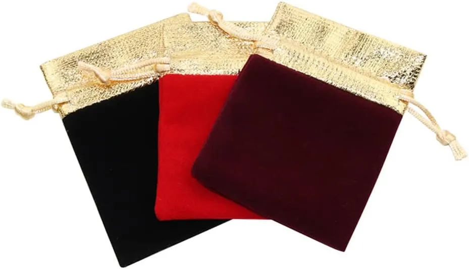 TopTie Custom 50 PCS Velvet Gift Pouches with Logo, Gold-Trimmed Jewelry Bag with Drawstrings for Party Favors, 4.7 x 6 Inches