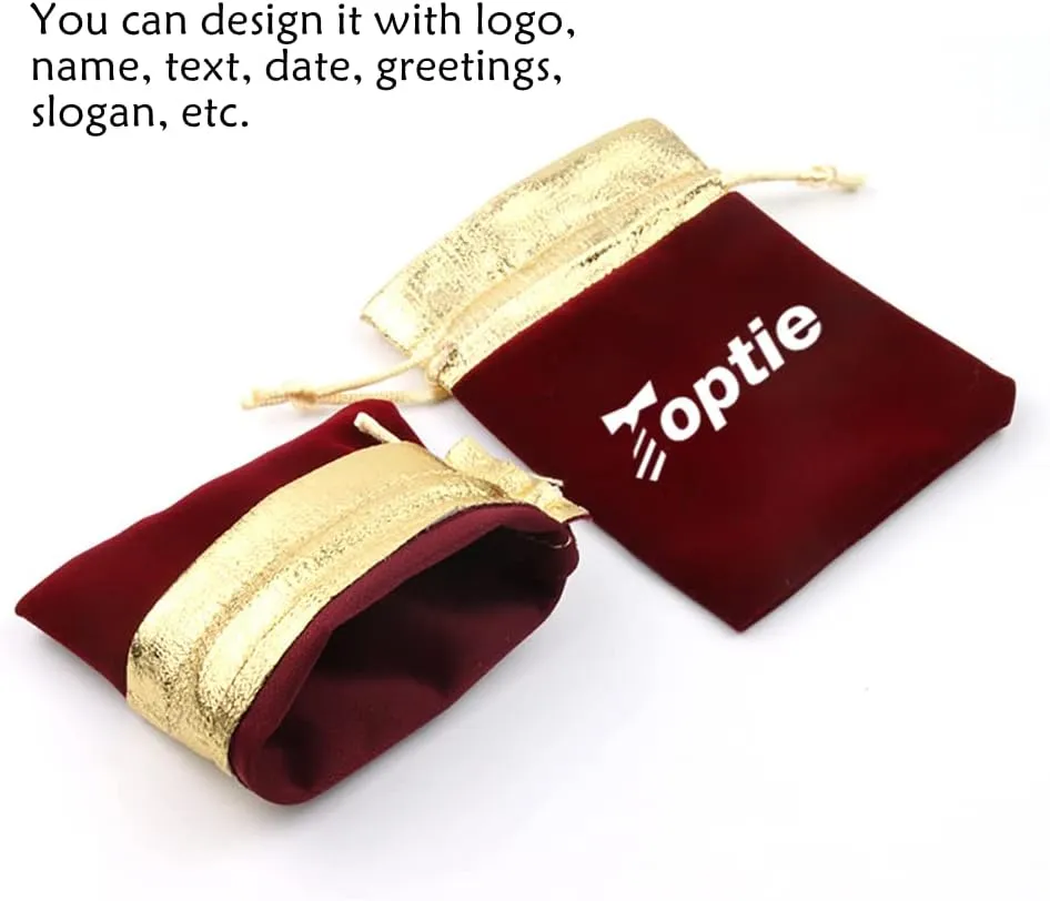 TopTie Custom 50 PCS Velvet Gift Pouches with Logo, Gold-Trimmed Jewelry Bag with Drawstrings for Party Favors, 4.7 x 6 Inches