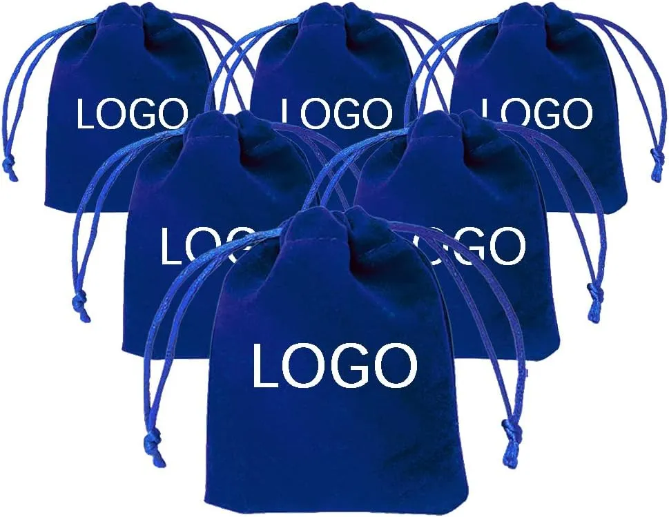 TopTie Custom 50 PCS Velvet Gift Wrap Bags with Drawstrings, 2.8"x3.6" Logo Print Jewelry Pouches for Wedding Favors