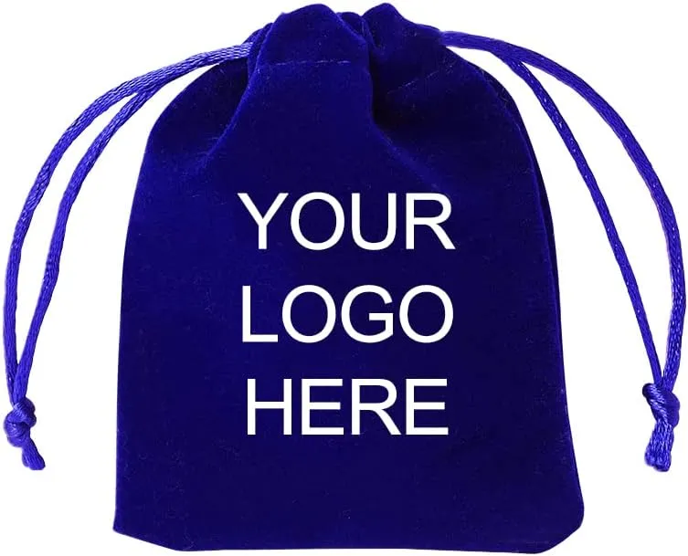 TopTie Custom 50 PCS Velvet Gift Wrap Bags with Drawstrings, 2.8"x3.6" Logo Print Jewelry Pouches for Wedding Favors