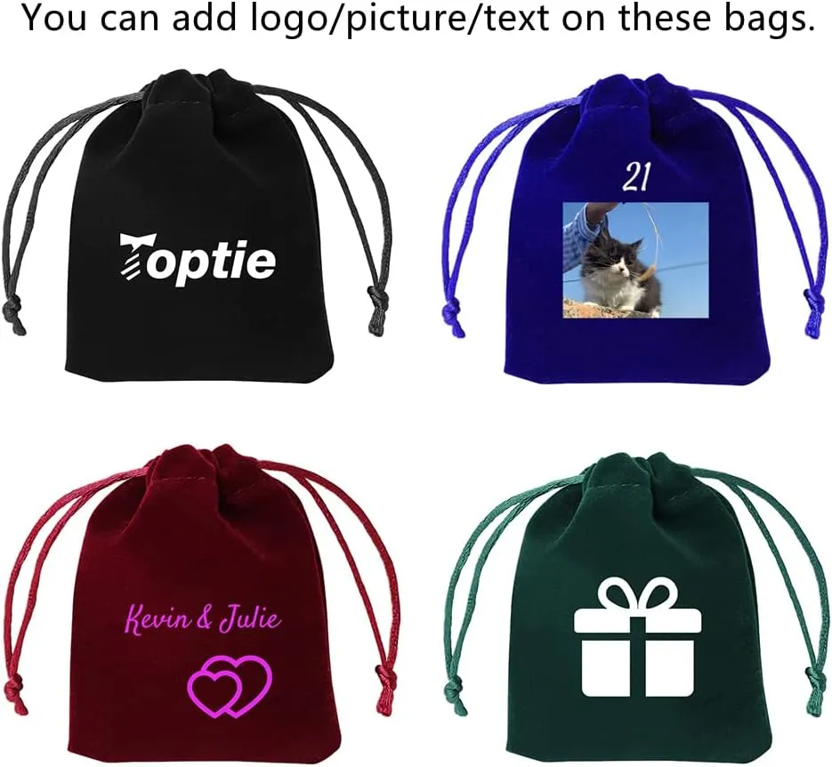 TopTie Custom 50 PCS Velvet Gift Wrap Bags with Drawstrings, 2.8"x3.6" Logo Print Jewelry Pouches for Wedding Favors