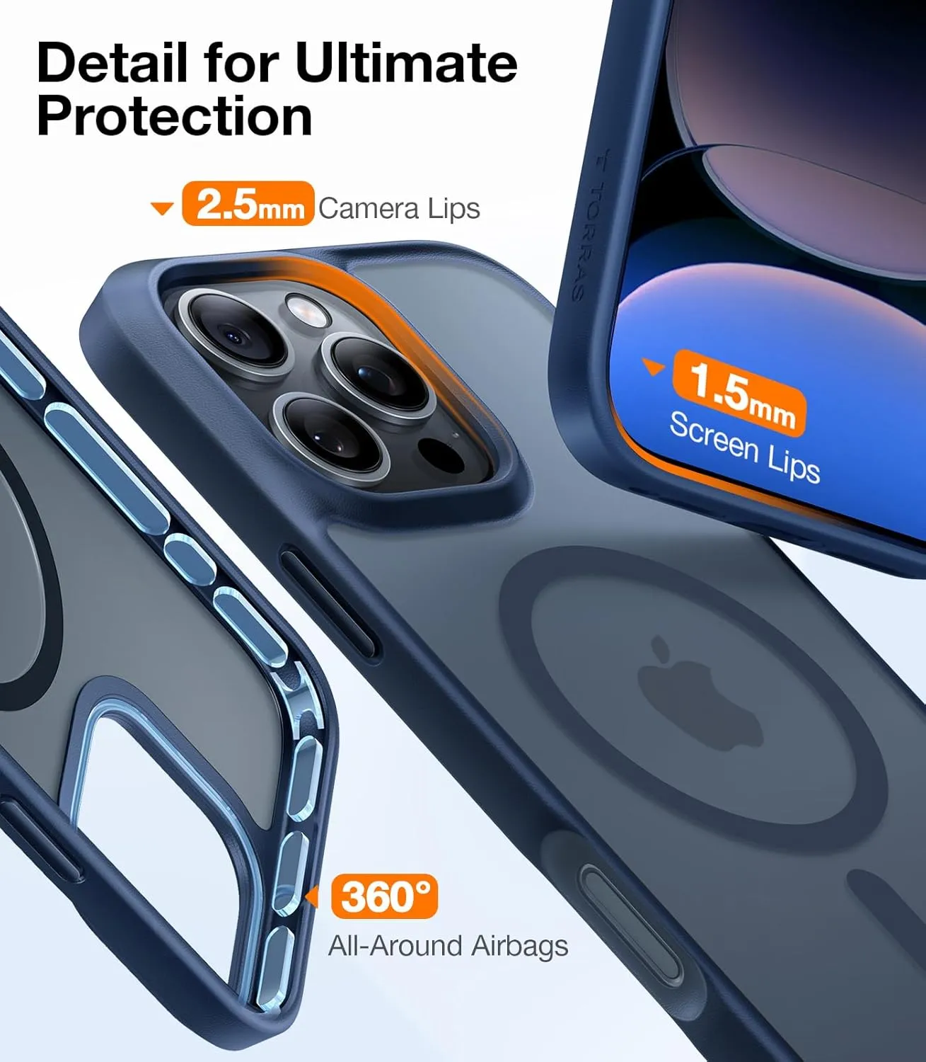 TORRAS Stronger Magnetic & Shockproof for iPhone 16 Pro Case, Military Grade Drop Protection, Compatible with MagSafe, Cover for iPhone 16 Pro Case Slim Anti-Scratch, Translucent Matte Blue