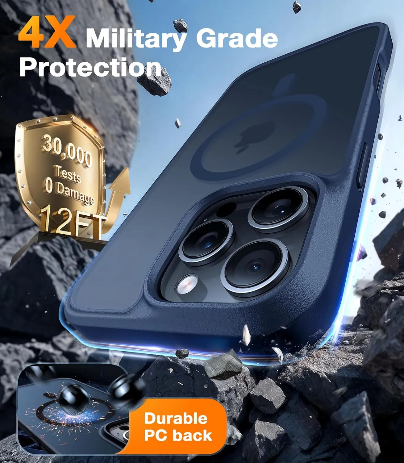 TORRAS Stronger Magnetic & Shockproof for iPhone 16 Pro Case, Military Grade Drop Protection, Compatible with MagSafe, Cover for iPhone 16 Pro Case Slim Anti-Scratch, Translucent Matte Blue