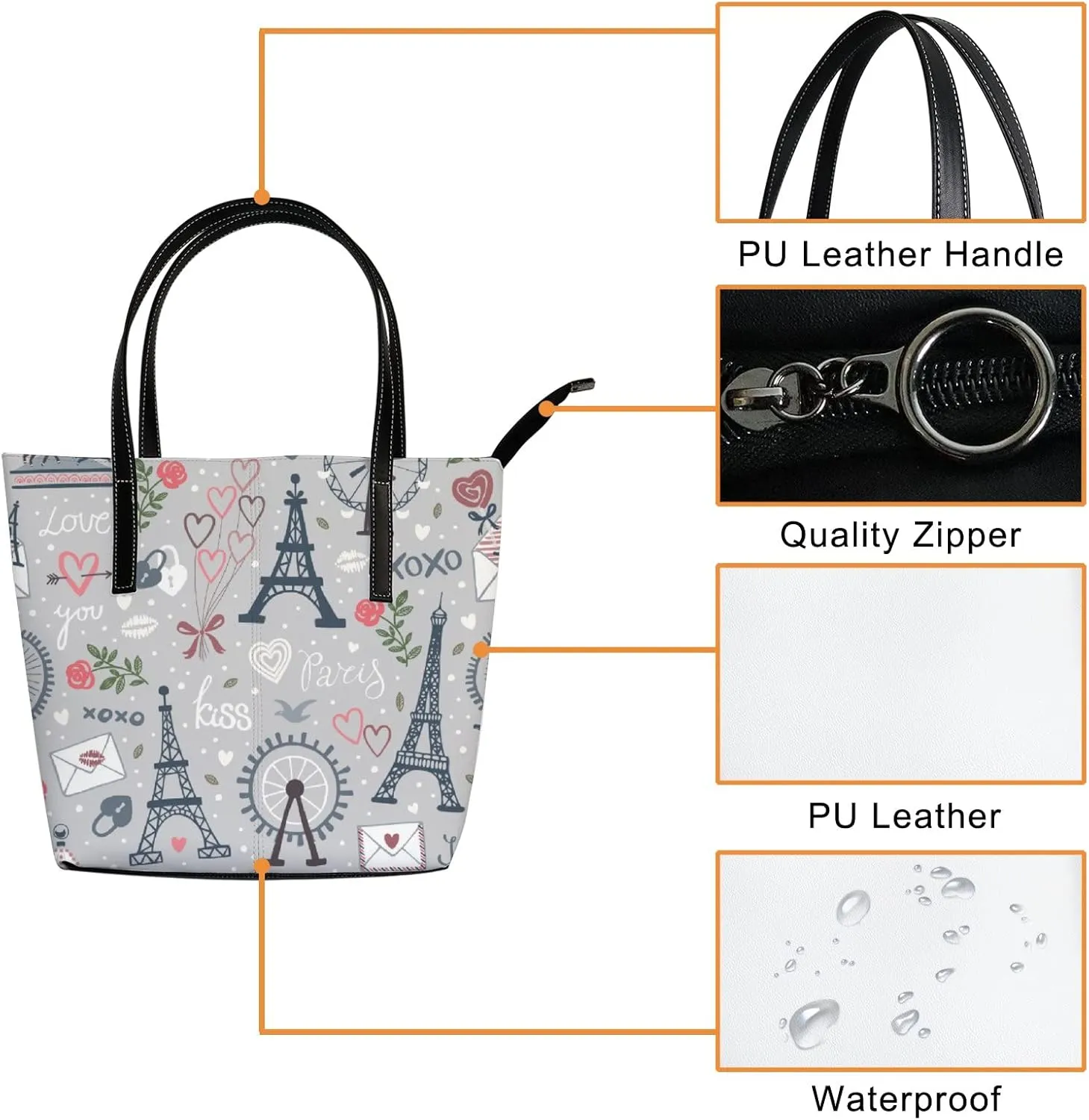 Tote Bag for Women PU Leather Handbags Women's Crossbody Handbags Work Tote Bags for Women Coachbags Tote Bag with Zipper