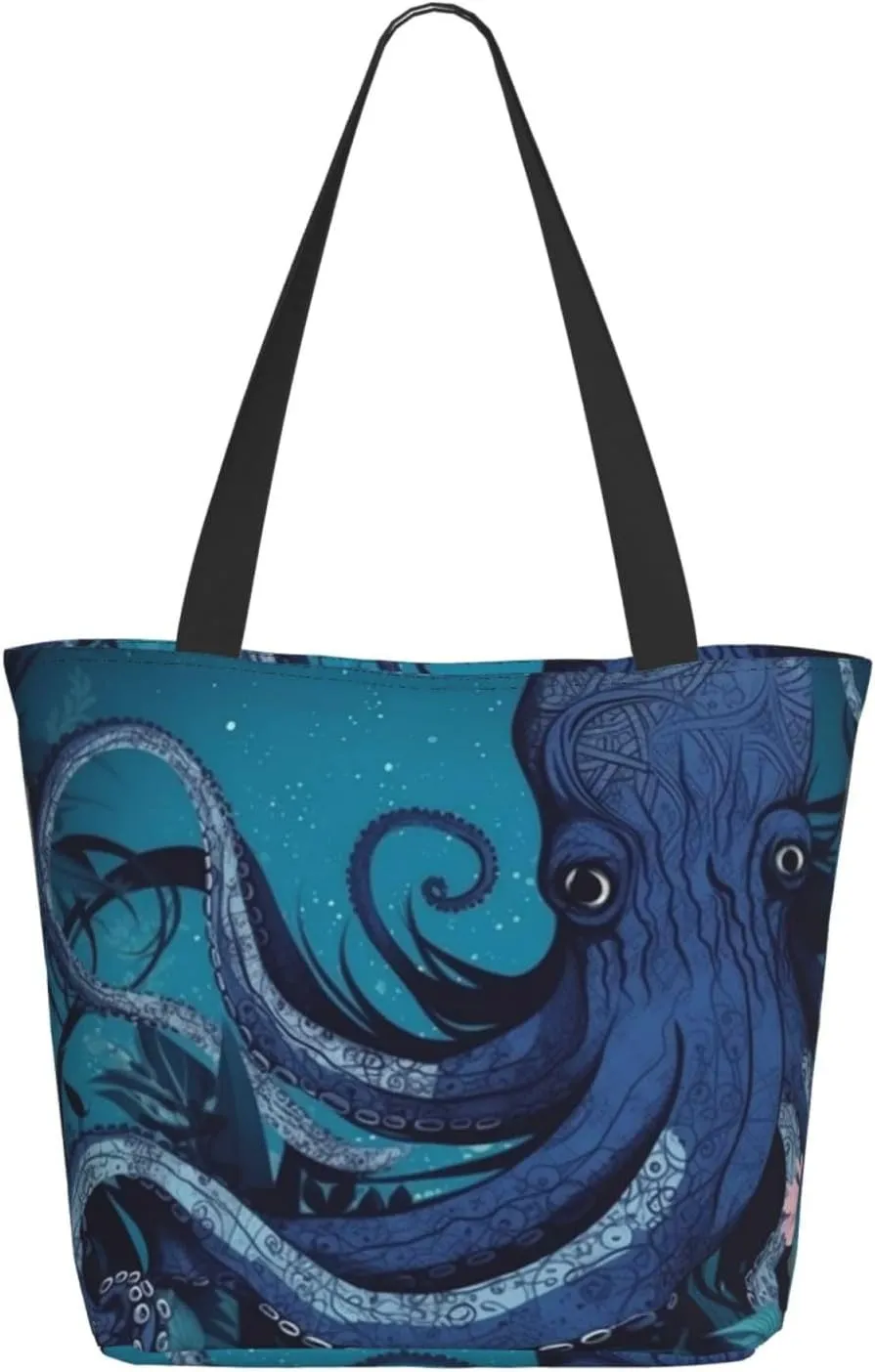 Tote Bag for Women Purse and Handbags Tote Shoulder Shopping Bag Blue octopus tentacles illustration Messenger Bag
