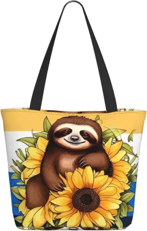 Tote Bag for Women Purse and Handbags Tote Shoulder Shopping Bag Cartoon sloth sitting on sunflower Messenger Bag