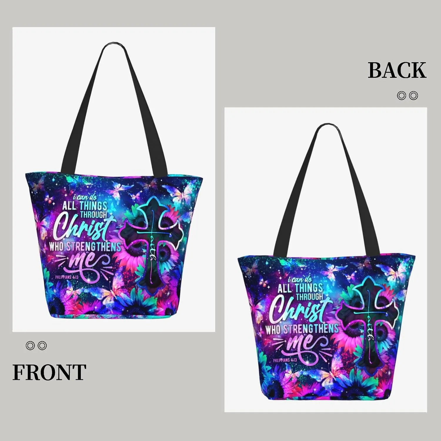 Tote Bag for Women Reusable Shopping Tote Bag Zippered Inspirational Scripture Shoulder Bags