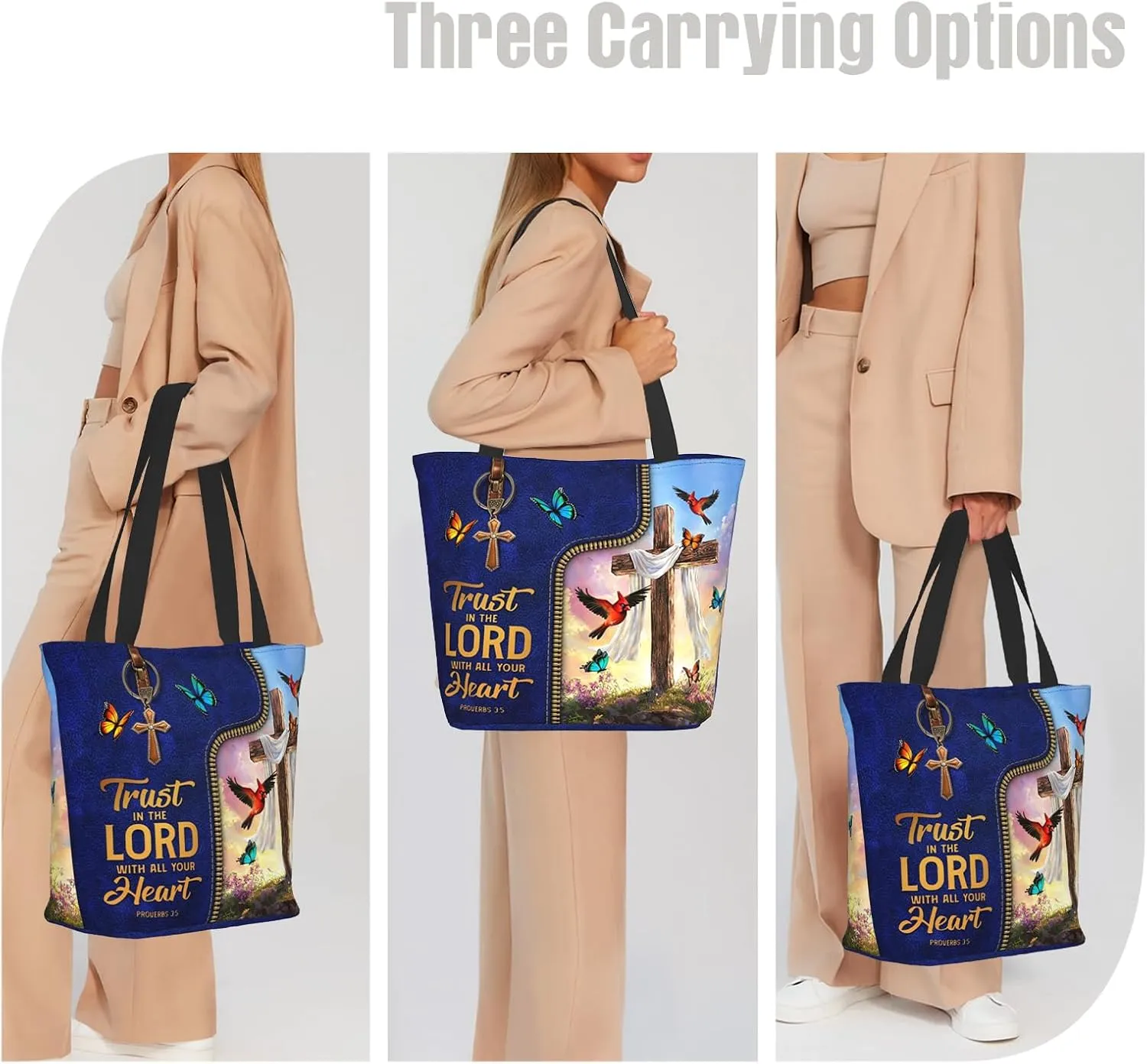 Tote Bag for Women Reusable Shopping Tote Bag Zippered Inspirational Scripture Shoulder Bags