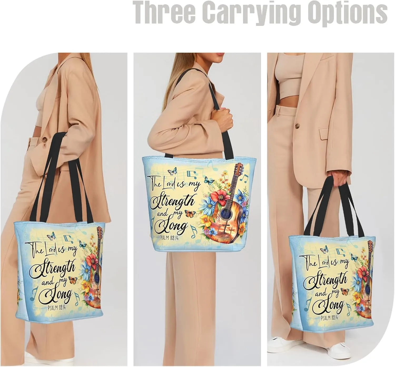 Tote Bag for Women Reusable Shopping Tote Bag Zippered Inspirational Scripture Shoulder Bags