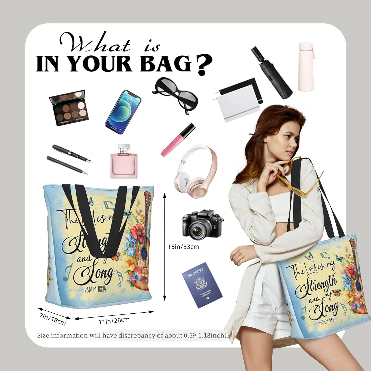 Tote Bag for Women Reusable Shopping Tote Bag Zippered Inspirational Scripture Shoulder Bags