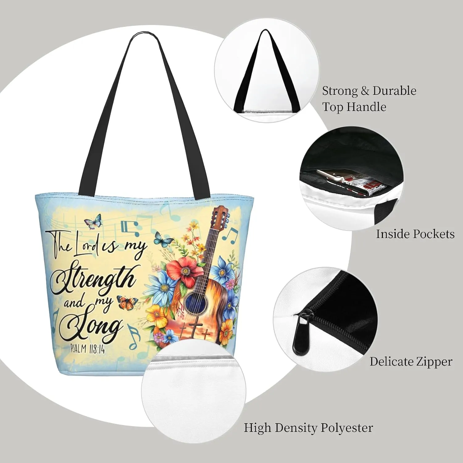 Tote Bag for Women Reusable Shopping Tote Bag Zippered Inspirational Scripture Shoulder Bags